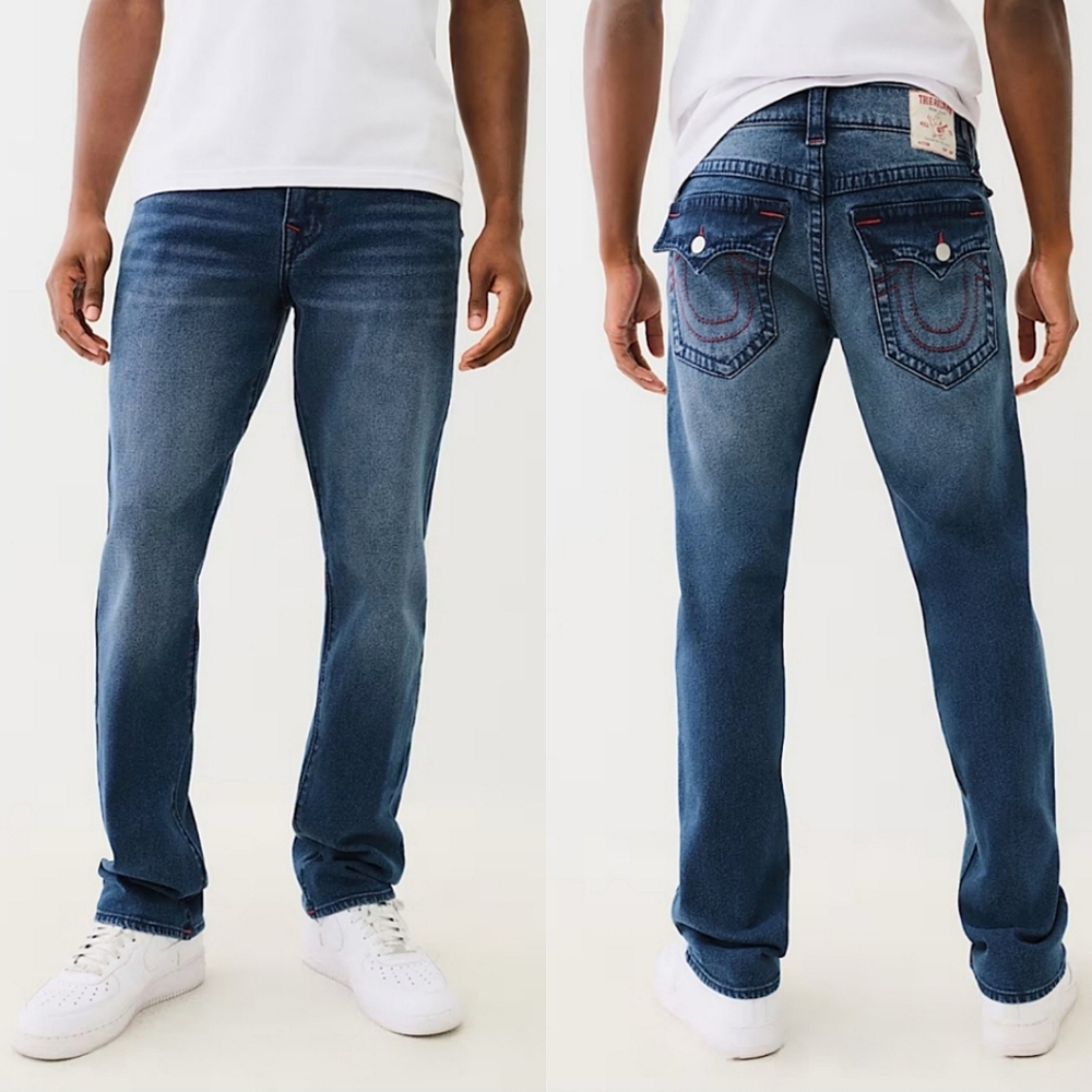 NWT True Religion "Ricky Big T Flap Straight" Leg Blue Jean | Men's Size 34x34